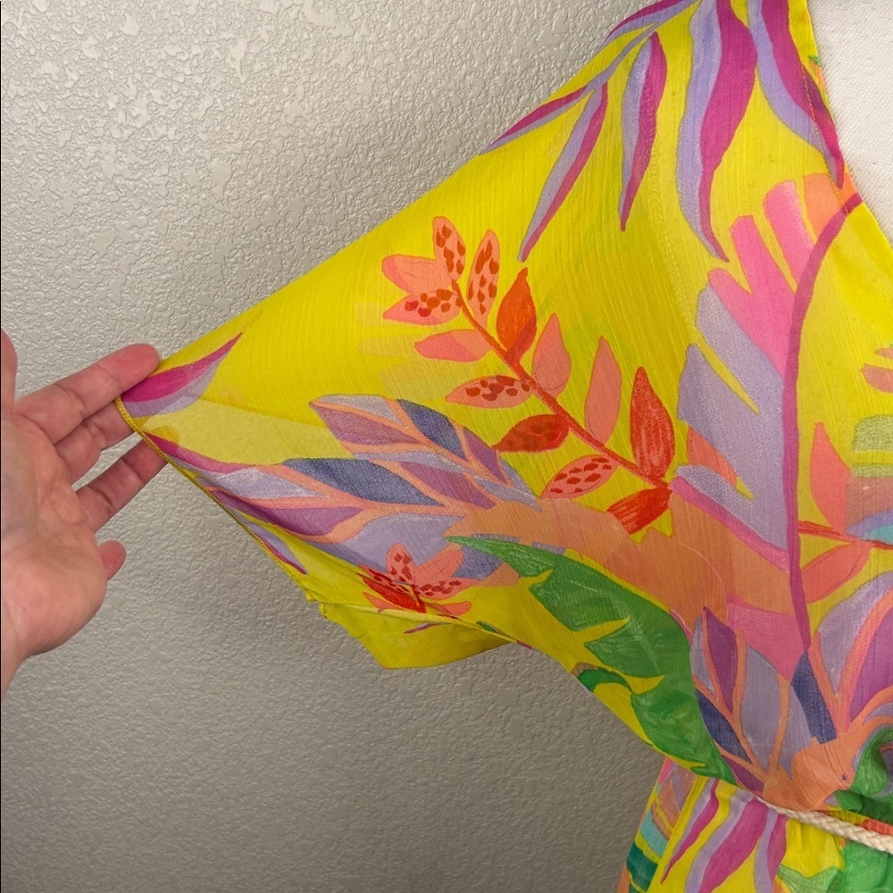 Becca Yellow Floral Tropical Sheer Summer Spring Vacation Swimsuit Coverup XS - Picture 4 of 7